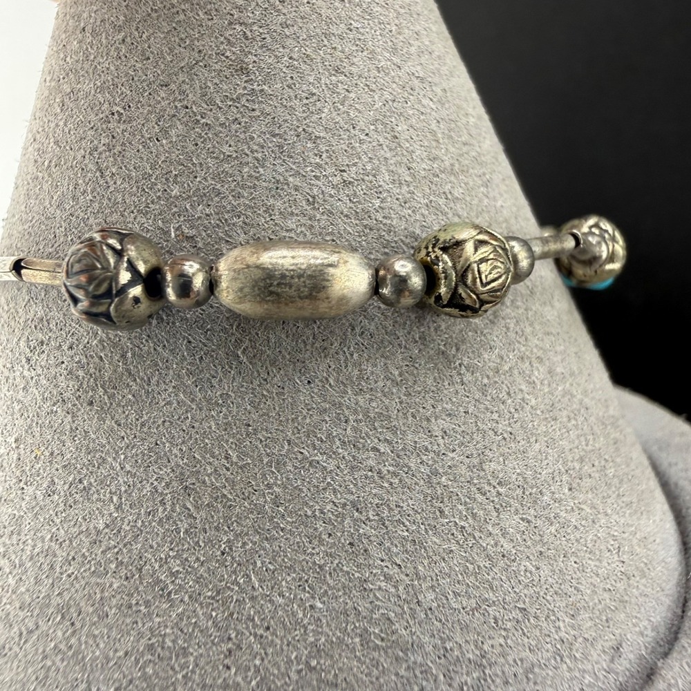 Vintage Beaded Bracelet Blue Silver Tone‎ 7" - Picture 6 of 10
